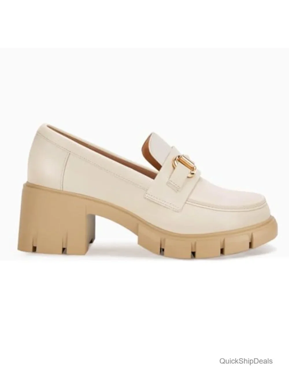 Women's Chunky Platform Lug Sole Loafers Mid Heel Square Toe Work Shoes with